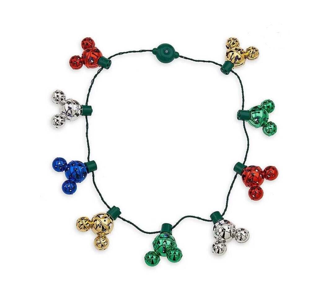 Disney Parks Mickey Mouse Icon Christmas Jingle Bell Light-Up Necklace